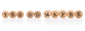 Words Yes No Maybe from circular wooden tiles with letters children toy.