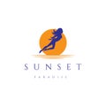 Sunset Flying Sexy Hot Woman Girl Lady Female Silhouette Bar Club Logo Design Vector Royalty Free Stock Photo