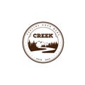 Vintage Retro River Creek Mountain Pine Cedar Spruce Tree Forest Logo Design Vector