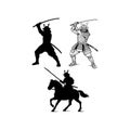 samurai silhouettes on white Royalty Free Stock Photo