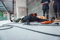 Accident in industrial work with first aid