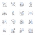 Work acquaintances line icons collection. Colleagues, Coworkers, Bosses, Subordinates, Peers, Associates, Allies vector