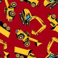 Work area construction vehicles seamless pattern