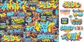 Colorful graffiti art vector sticker pack illustrations