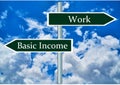 Work and basic income money signs. Royalty Free Stock Photo