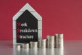 Work Breakdown Structure symbol. Concept words Work Breakdown Structure on a black board. Silver coins arranged in a graph in
