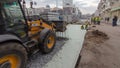 Work bulldozer on the construction of a road timelapse Royalty Free Stock Photo