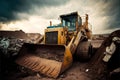 Work of a bulldozer at a trash landfill, Generative AI