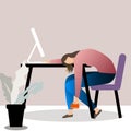 Work burnout tired concept. female worker sitting at the desk long working day in the office mental health problems