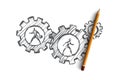 Work, business, automation, HCI, technology concept. Hand drawn isolated vector.