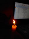 work with a candle in a dark room at night