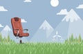 Work chair in summer meadow vector flat illustration. Gaming chair, office chair, or working chair.