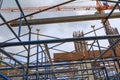 Work construction and scaffold in site workplace building Royalty Free Stock Photo