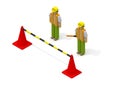 Work at a construction site. A person who confirms safety. A person who guards the surroundings. isometric