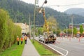 A work crew at a newly constructed intersection in harrison hot springs, canada