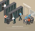 Work In Data Center Isometric Vector Illustration