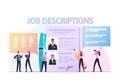 Work Descriptions Concept. Tiny Employer Characters Reading Personnel Resume, Applicants Searching Job Learning Offers