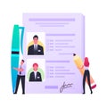 Work Descriptions, Recruitment Headhunting Concept. Tiny Employer Characters Reading Personnel Applicant Resume, Hr Royalty Free Stock Photo