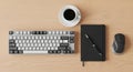Work Desk Flat Lay Keyboard, Coffee, Notebook, Mouse. Office Setup. Royalty Free Stock Photo