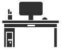 Work desk icon. Black home cabinet furniture