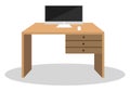 Work desk with monitor, illustration, vector