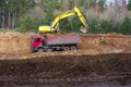 Work of digging ground and machines truck