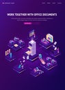 Work with documents isometric landing page, banner Royalty Free Stock Photo