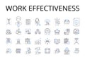 Work effectiveness line icons collection. Team synergy, Employee engagement, Task efficiency, Meeting productivity, Time