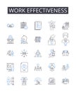 Work effectiveness line icons collection. Team synergy, Employee engagement, Task efficiency, Meeting productivity, Time