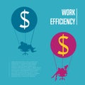 Work efficiency banner. Business people flying