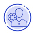 Work, Efficiency, Gear, Human, Personal, Profile, User Blue Dotted Line Line Icon