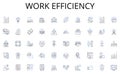 Work efficiency line icons collection. Binding, Covering, Folding, Stitching, Collating, Trimming, Creasing vector and Royalty Free Stock Photo