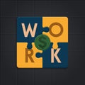 Work is equal to financial success. Illustration of puzzle pieces. Vector. Royalty Free Stock Photo