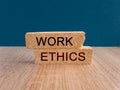 Work ethics symbol. Concept words Work ethics on brick blocks. Royalty Free Stock Photo