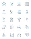 Work evolution linear icons set. Automation, Collaboration, Digitalization, Flexibility, Globalization, Innovation