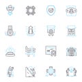 Work evolution linear icons set. Automation, Collaboration, Digitalization, Flexibility, Globalization, Innovation