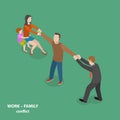 Work-family conflict vector flat isometric concept.