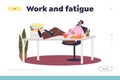 Work and fatigue concept of landing page with exhausted man sleeping at workplace in office Royalty Free Stock Photo