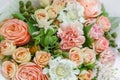Work florist. Beautiful spring bouquet. Arrangement with mix flowers. The concept of a flower shop, a small family Royalty Free Stock Photo