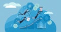Work flow vector illustration. Flat tiny work organization persons concept.