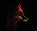 work of Fox in Orange and Black with Matrix Style Data Streaming Background