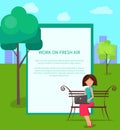 Work on Fresh Air Vector Banner Woman with Laptop Royalty Free Stock Photo