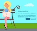 Work on Fresh Air Vector Banner Woman with Laptop Royalty Free Stock Photo