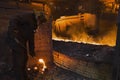 Work of a furnace in the workshop of steel plant Royalty Free Stock Photo