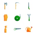 Work garden tools icon set, cartoon style