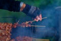 Work hand,grilled pork.