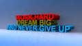 Work hard dream big and never give up on blue