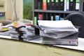 Work hard, Lot of work, Stacks of document paper and files folder.