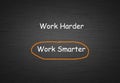 Work harder vs work smarter comparison concept with text in chalkboard