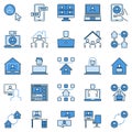 Work at Home blue creative icons. Working from Home signs
